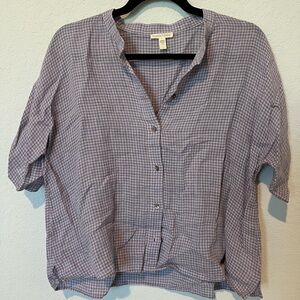 Eileen Fisher Lavender Gingham Button Down Shirt